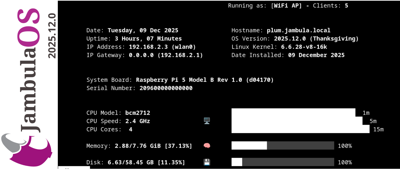 Jambula OS Console - System Information alt text