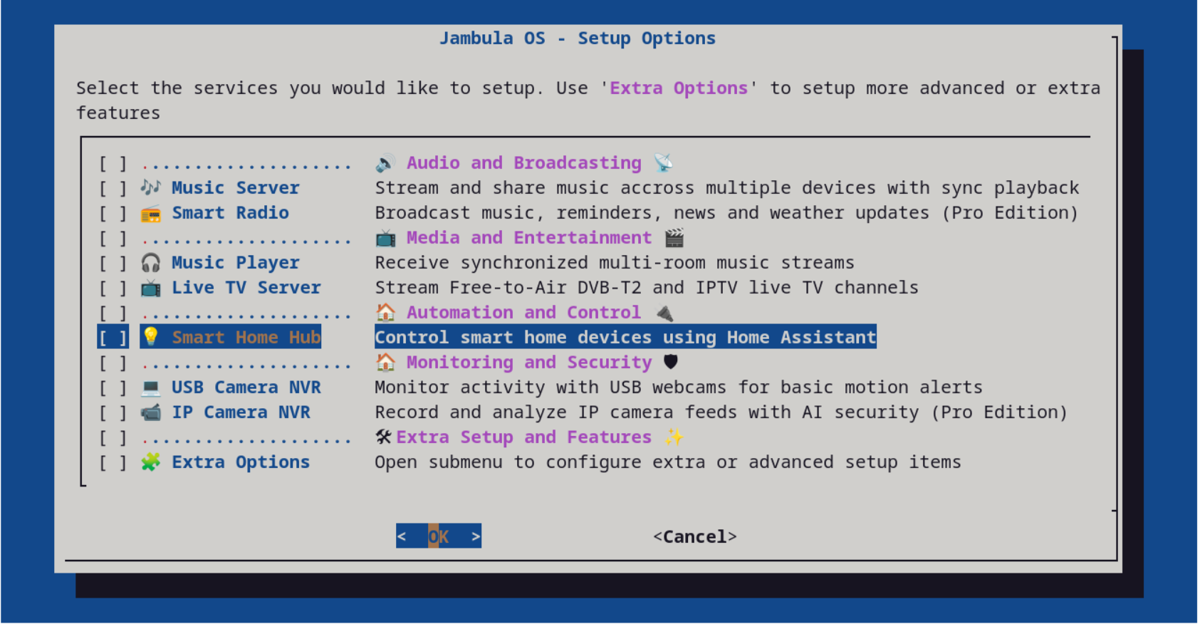Jambula OS Setup Menu - Primary alt text