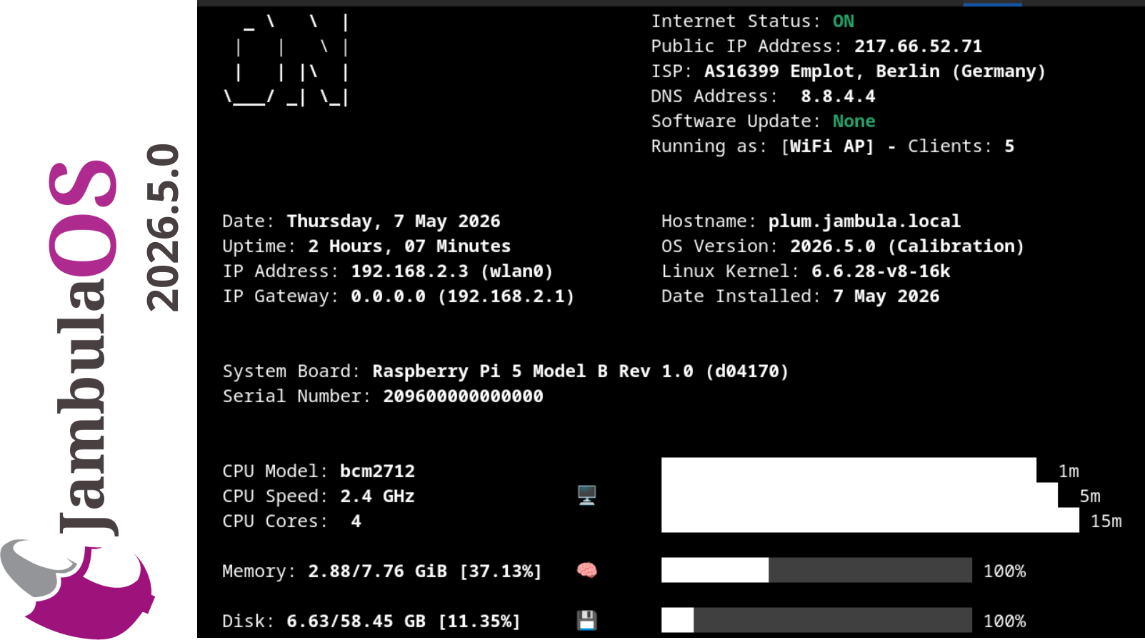 Jambula OS Console - System Information alt text