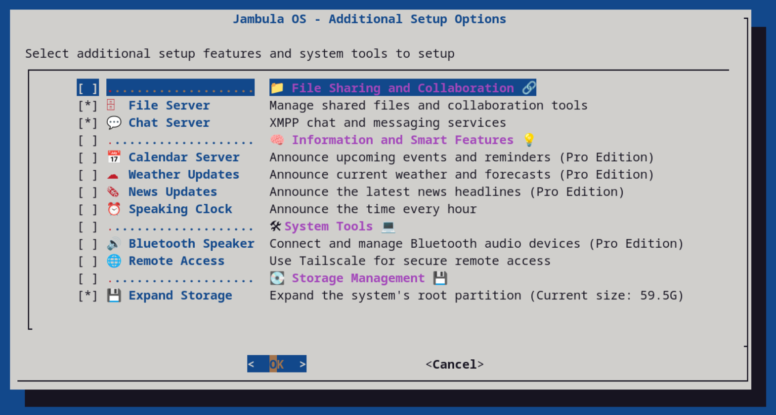 Jambula OS Setup Menu - Secondary alt text